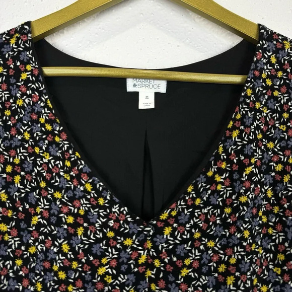Market Spruce Cottage Micro Floral Midi Dress 2X Black Flowy Long Sleeve V-Neck - Picture 5 of 10